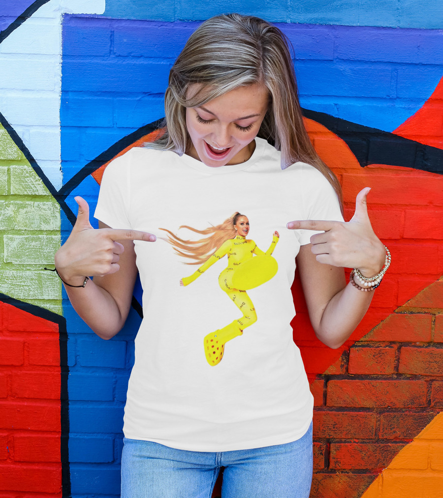 Paris Hilton Yellow Slime Crocs Big Yellow Boot T-Shirt