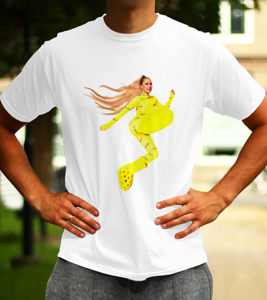 Paris Hilton Yellow Slime Crocs Big Yellow Boot T-Shirt