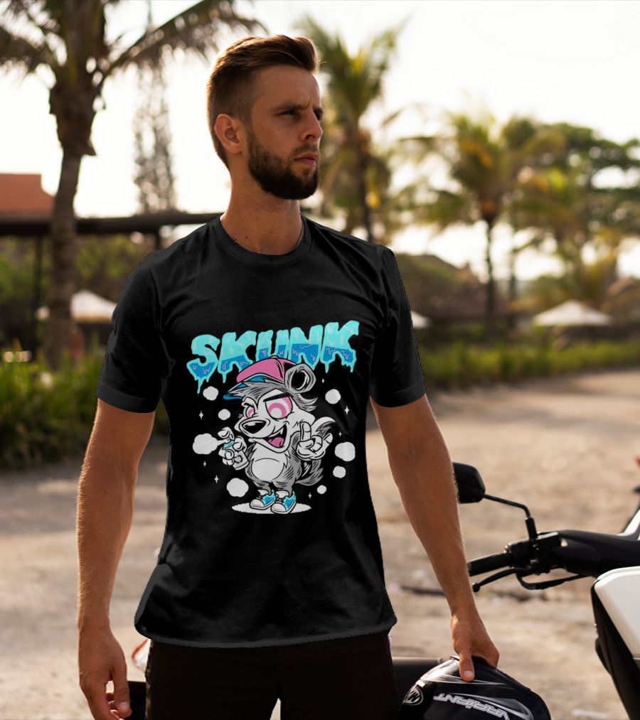 Skunk Grafiti Cartoon Hip Hop Character With Cap And Spray Paint T-Shirt