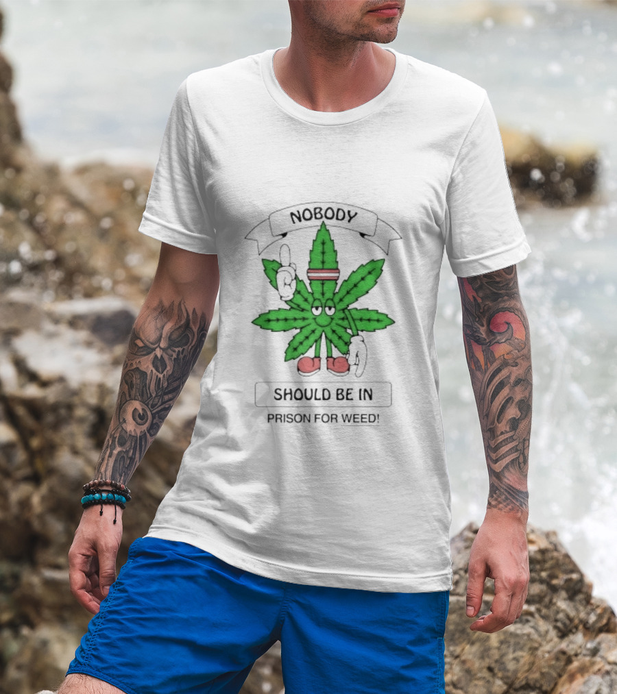 Nobody Should Be In Prison For Weed Leaf Character T-Shirt