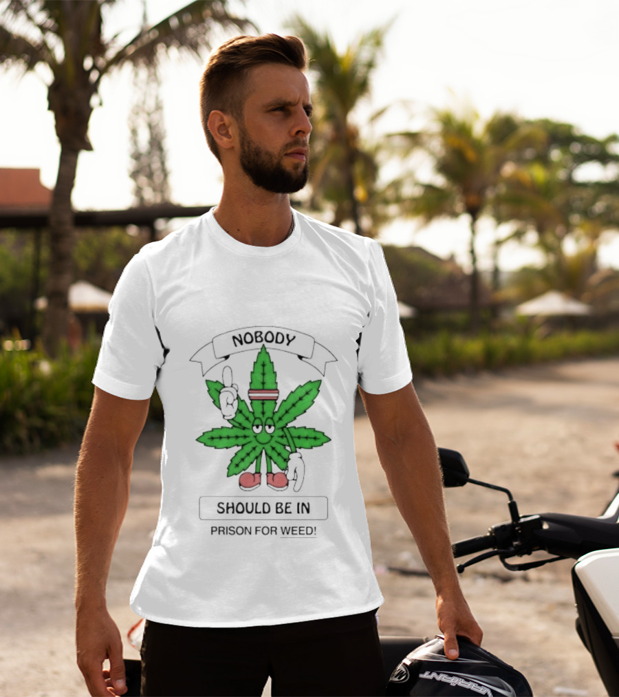 Nobody Should Be In Prison For Weed Leaf Character T-Shirt