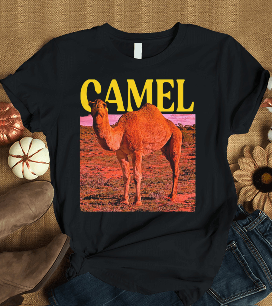 Camel In Vibrant Orange Desert Landscape T-Shirt