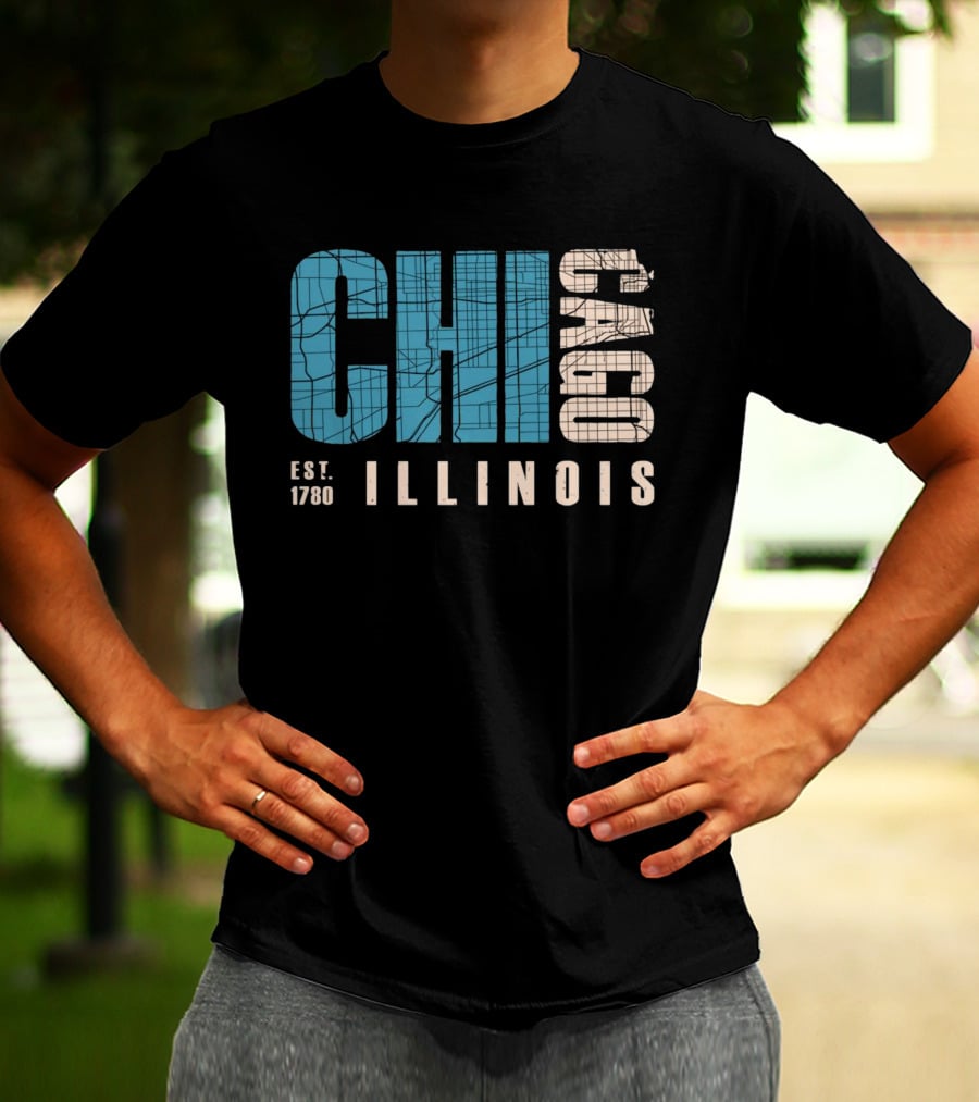 CHI Chicago Illinois Est. 1780 Map Typography T-Shirt
