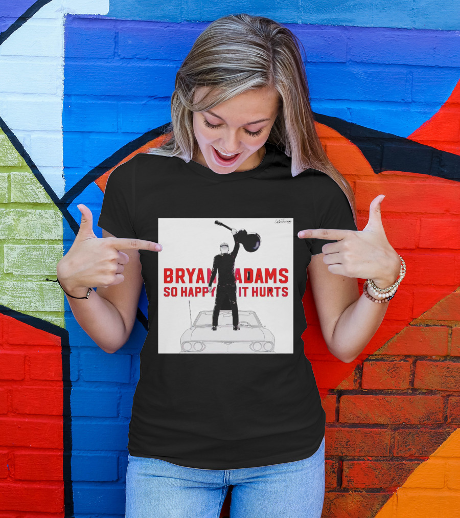 Bryan Adams So Happy It Hurts Album Cover Art Standing On Car With Guitar T-Shirt