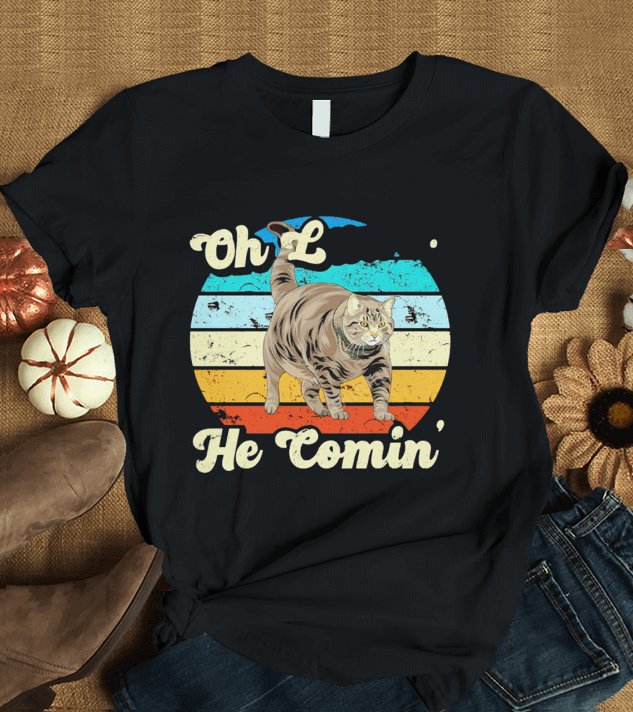 Oh Lawd He Comin Vintage Cat Retro Stripes T-Shirt