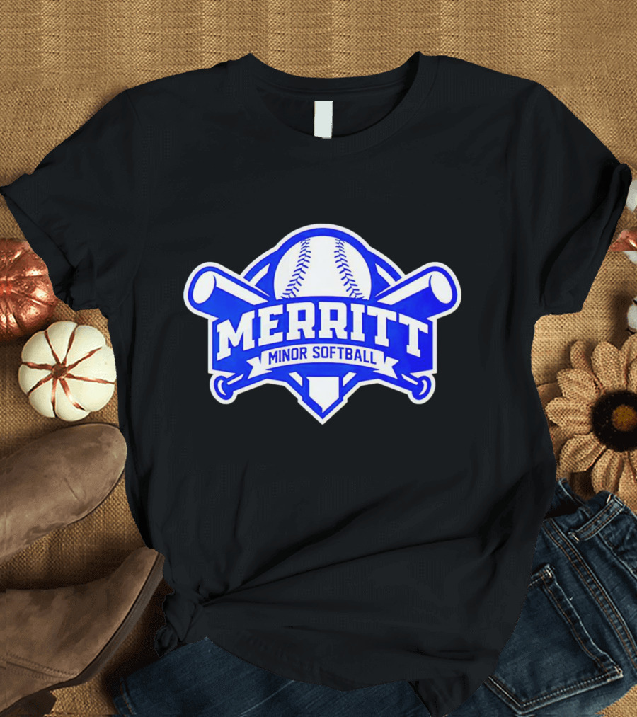 Merritt Minor Softball Baseball Crossed Bats Emblem T-Shirt