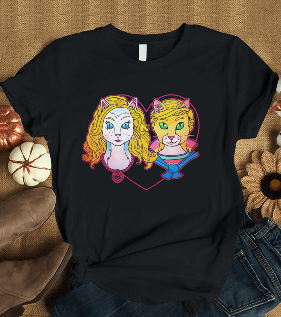 Barbcats Heart Neon Feline Duo Pop T-Shirt