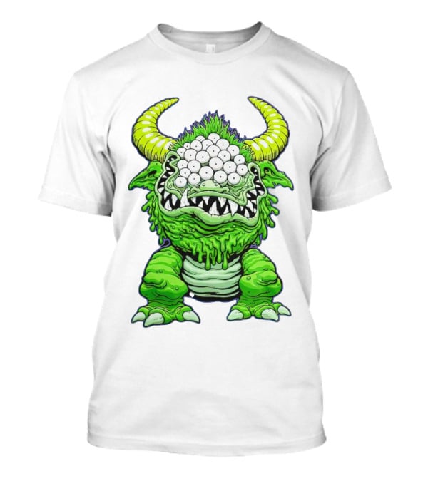 Black Beast Of Aaaarrgghh Multi-Eyed Green Monster With Horns T-Shirt