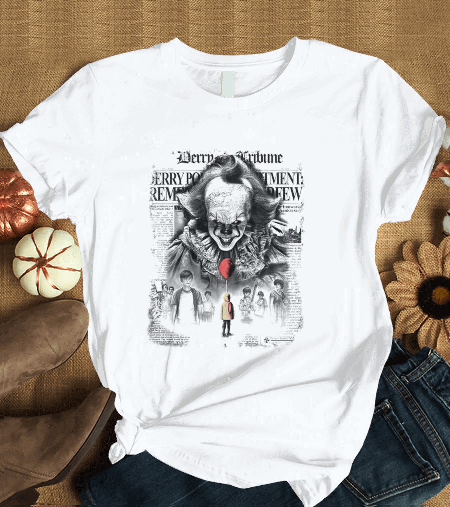 Pennywise IT Derry Tribune Balloon Horror Halloween T-Shirt