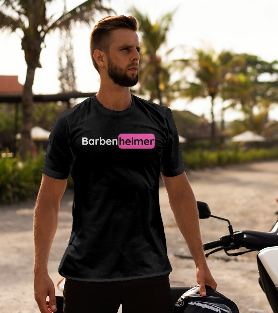 Barbenheimer Text Minimalist Black And Pink T-Shirt