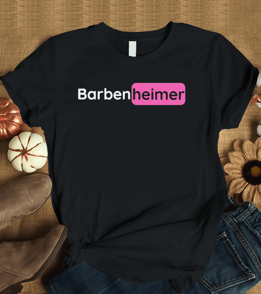 Barbenheimer Text Minimalist Black And Pink T-Shirt