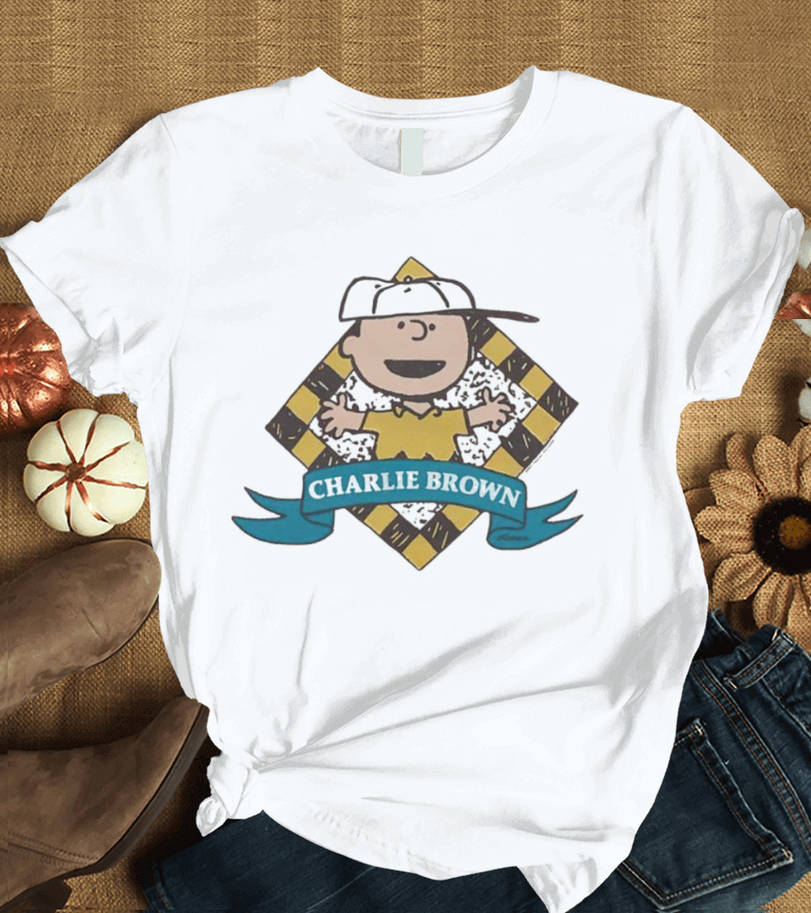 Charlie Brown Baseball Cap Checkered Diamond T-Shirt