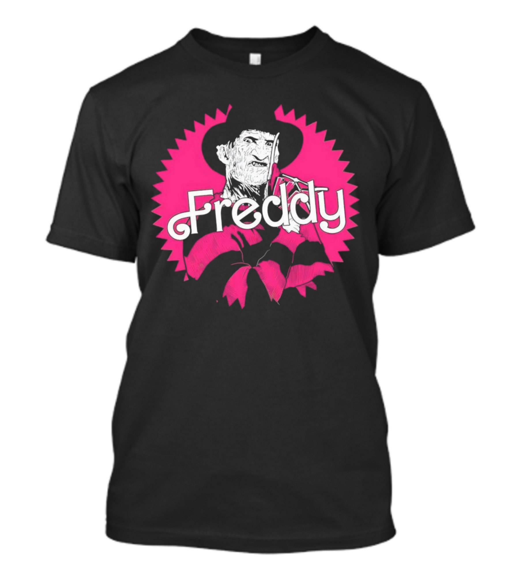 Freddy Krueger Barbie Mashup Graphic Tee Pinkblack Striped Hat T-Shirt