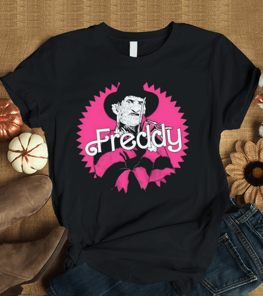 Freddy Krueger Barbie Mashup Graphic Tee Pinkblack Striped Hat T-Shirt