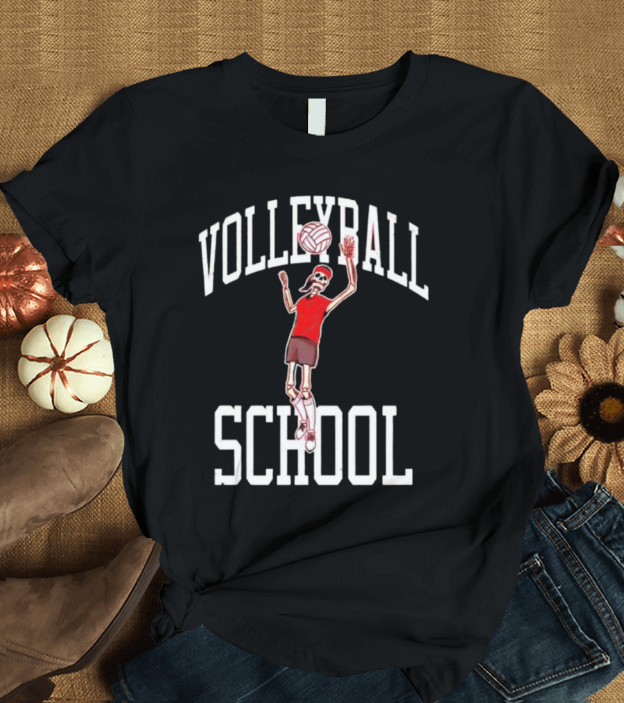 Volleyball School Skeleton Player Action Nebraska T-Shirt