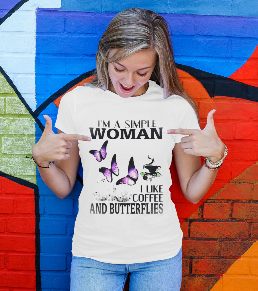 I'm A Simple Woman I Like Coffee And Butterflies Purple Wings Cup T-Shirt