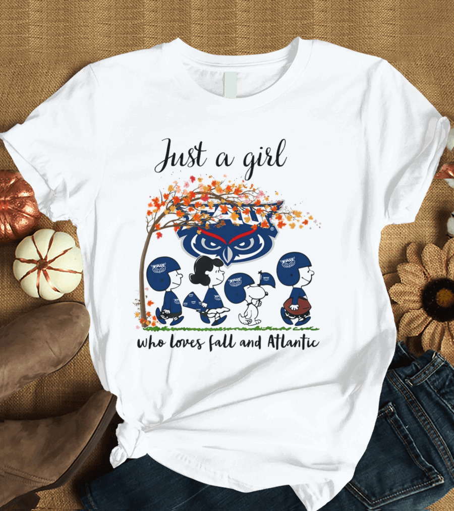 Just A Girl Who Loves Fall And Atlantic Peanuts Owl Football Team T-Shirt