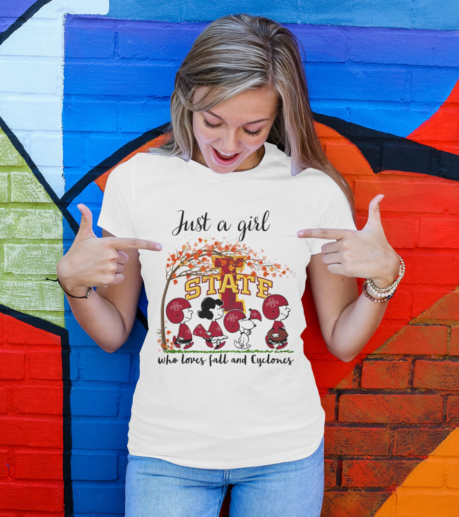 Just A Girl Who Loves Fall And Cyclones Peanuts Cartoon Iowa State Halloween T-Shirt