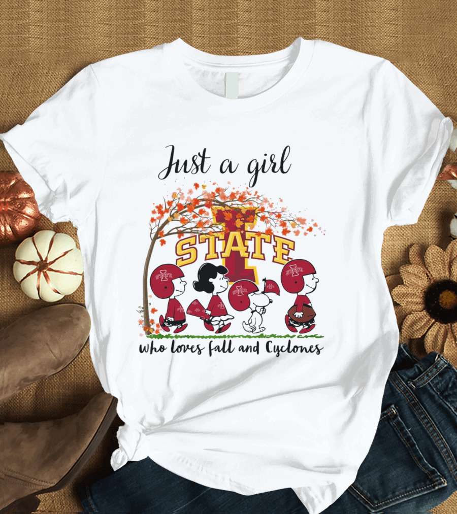 Just A Girl Who Loves Fall And Cyclones Peanuts Cartoon Iowa State Halloween T-Shirt