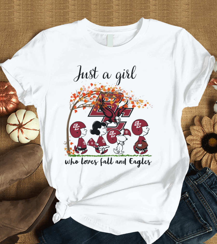 Just A Girl Who Loves Fall And Boston College Eagles Peanuts Cartoon T-Shirt