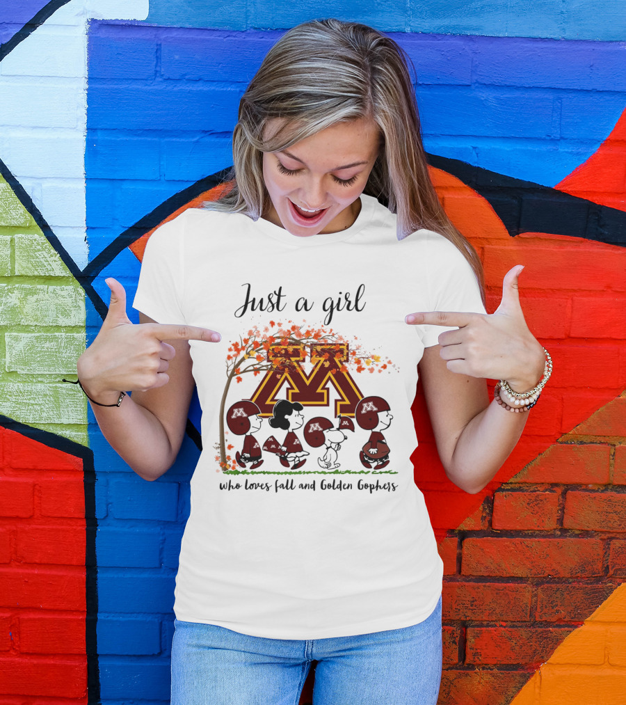 Just A Girl Who Loves Fall And Golden Gophers Peanuts Cartoon T-Shirt