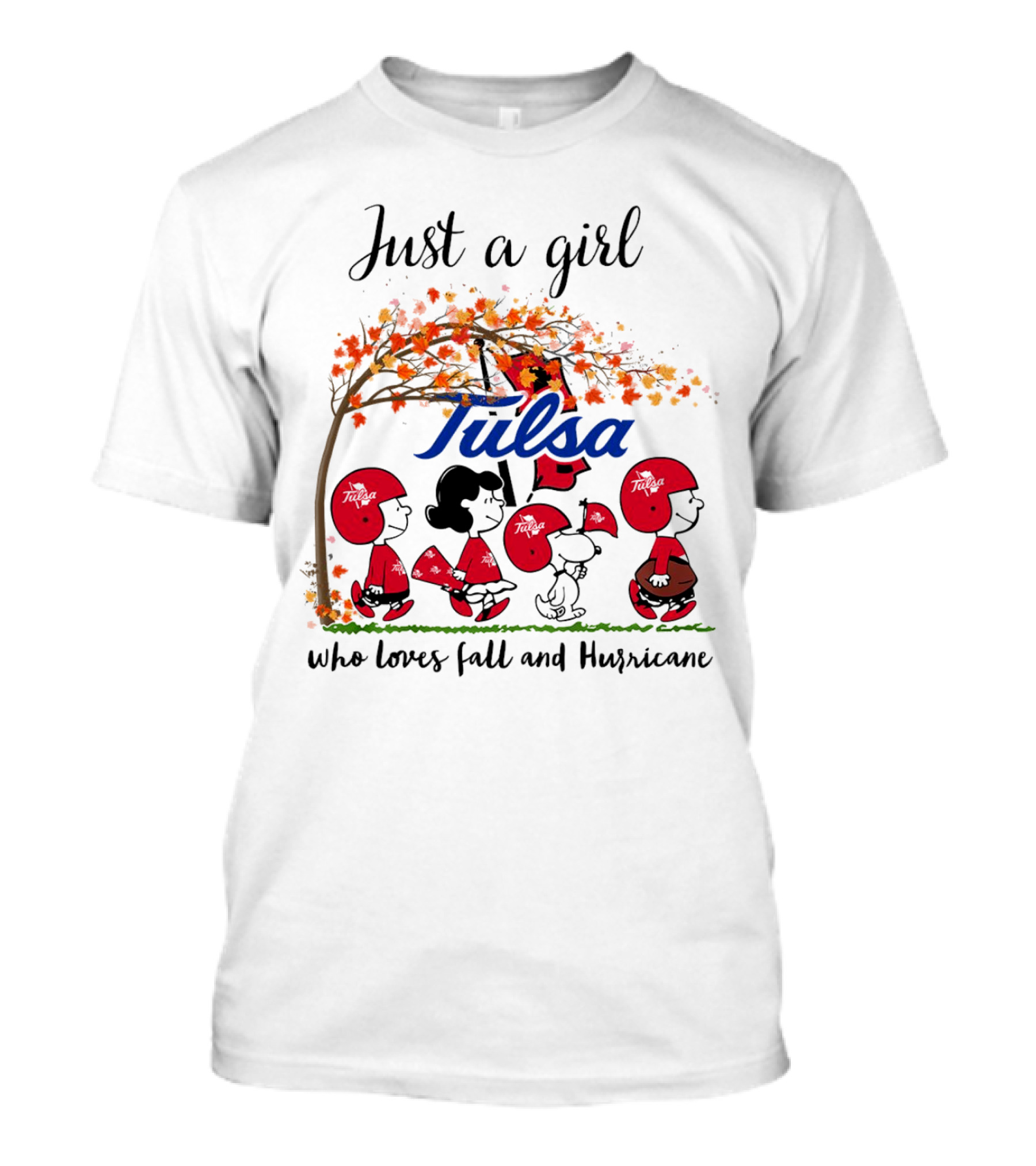 Just A Girl Who Loves Fall And Tulsa Hurricane Peanuts Cartoon T-Shirt