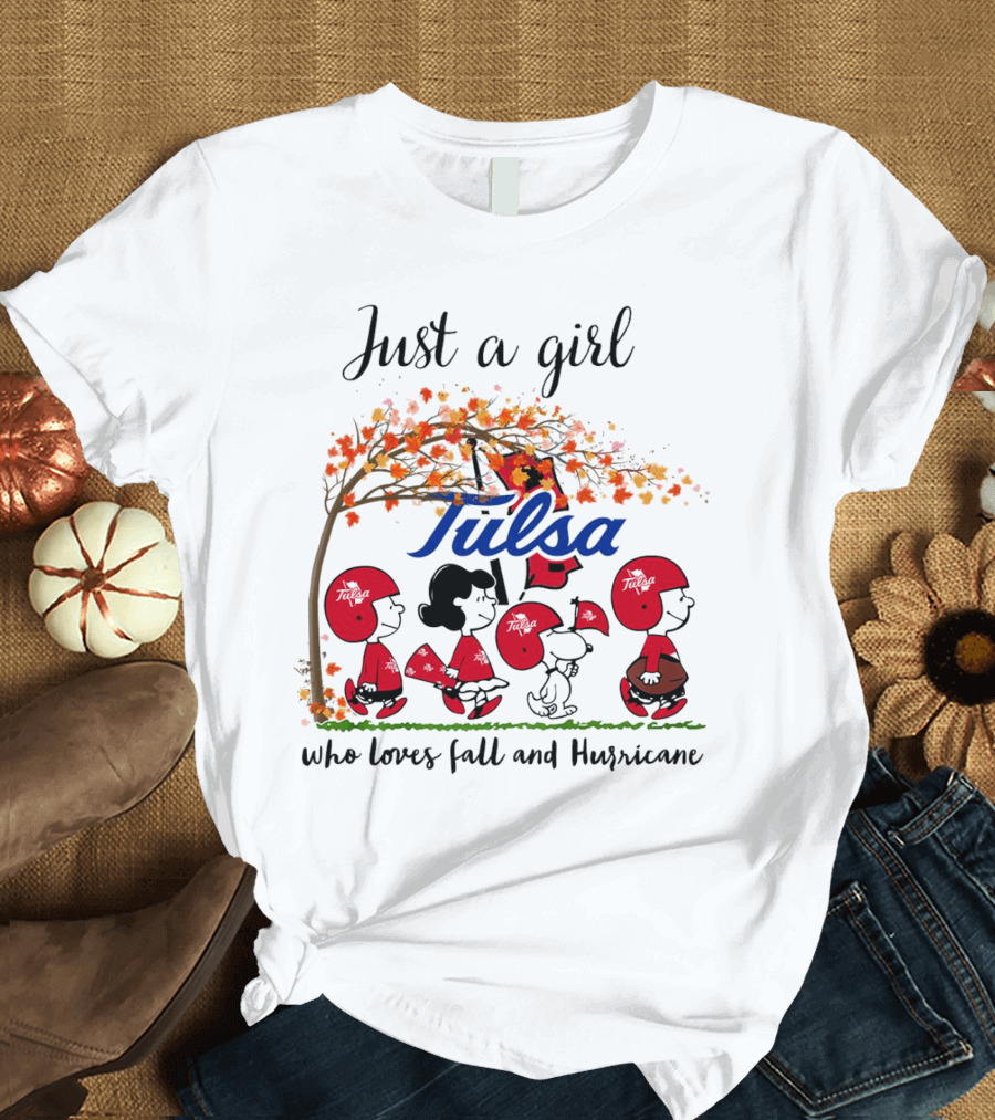 Just A Girl Who Loves Fall And Tulsa Hurricane Peanuts Cartoon T-Shirt