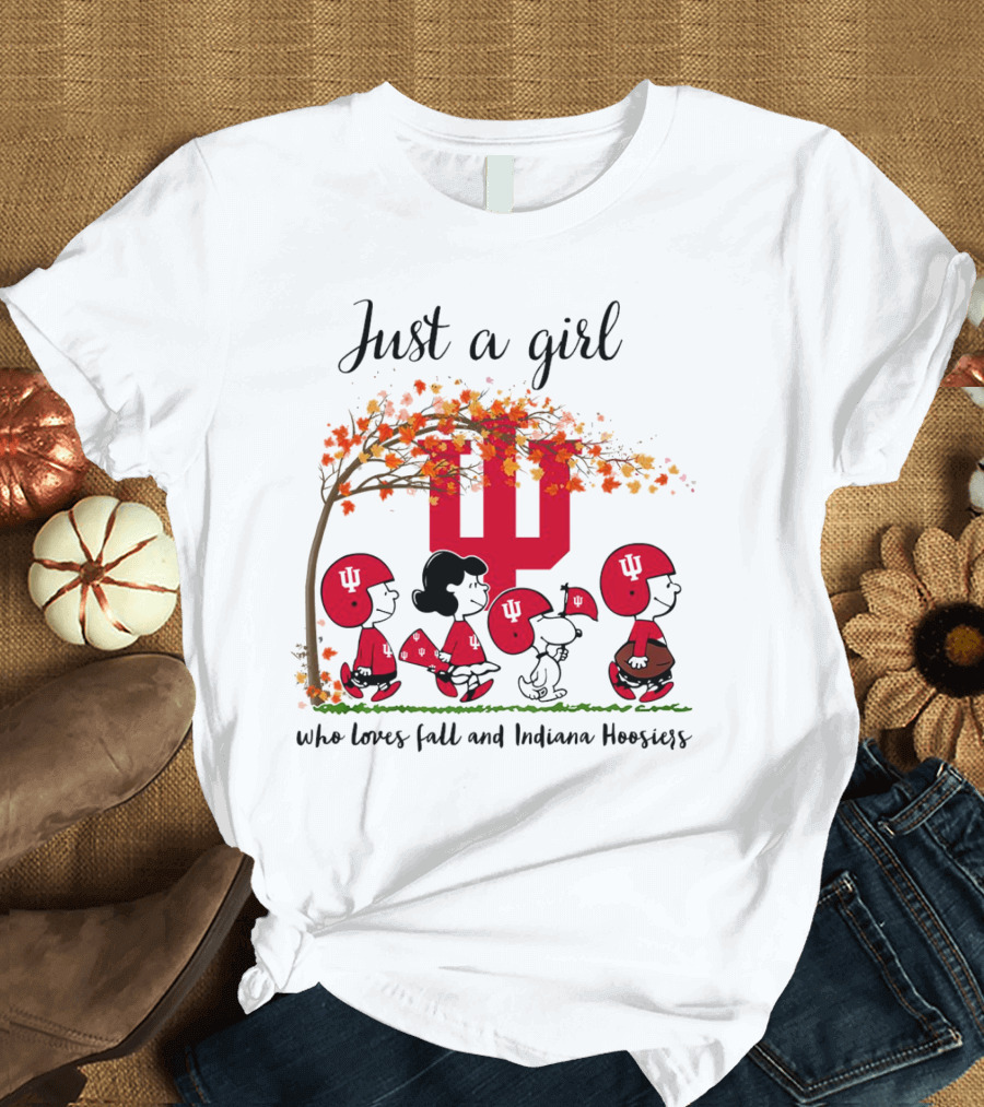 Just A Girl Who Loves Fall And Indiana Hoosiers Peanuts Cartoon T-Shirt