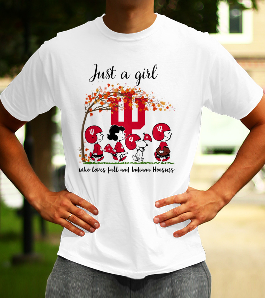 Just A Girl Who Loves Fall And Indiana Hoosiers Peanuts Cartoon T-Shirt