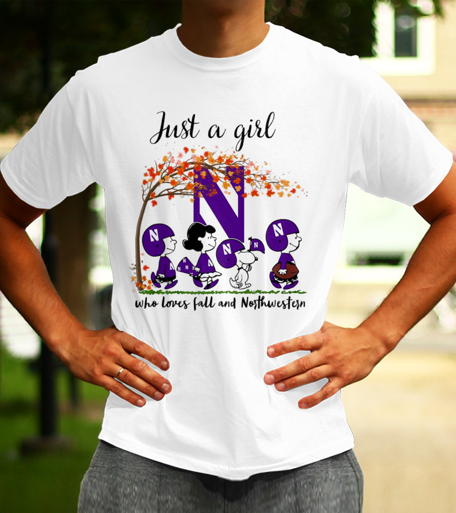 Just A Girl Who Loves Fall Northwestern Wildcats Peanuts Cartoon Halloween T-Shirt