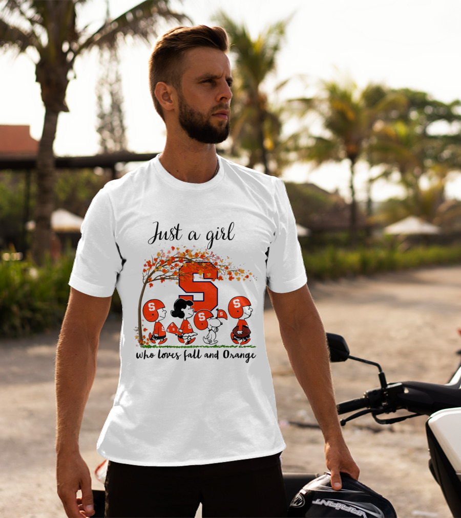 Just A Girl Who Loves Fall And Orange Peanuts Cartoon Halloween Football Leaves T-Shirt