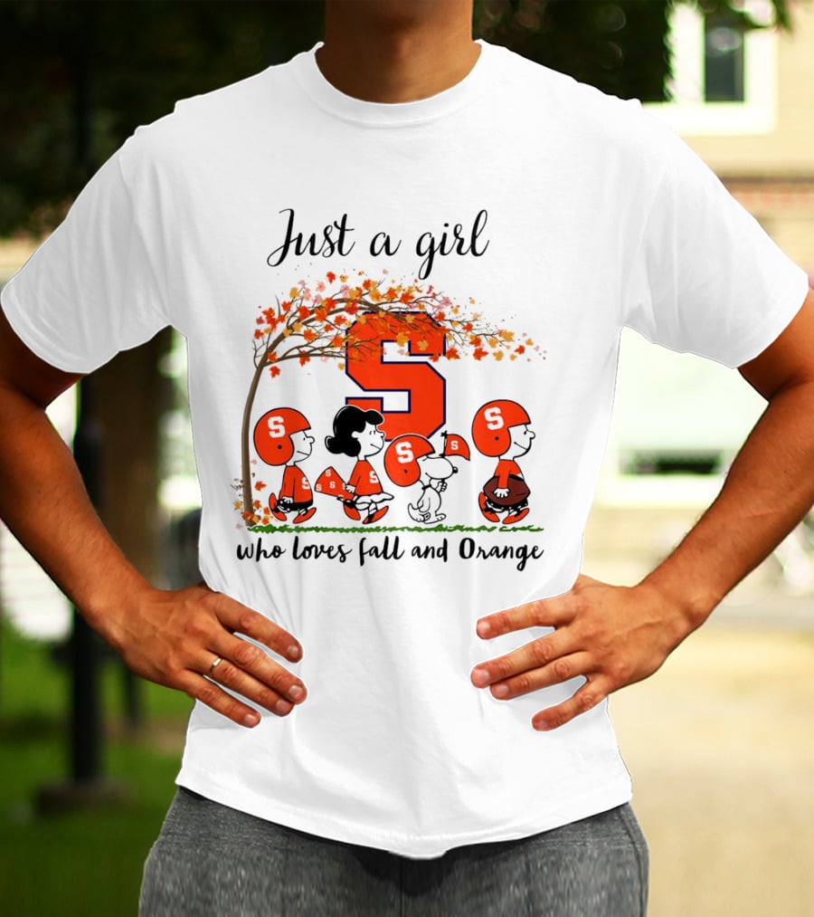 Just A Girl Who Loves Fall And Orange Peanuts Cartoon Halloween Football Leaves T-Shirt