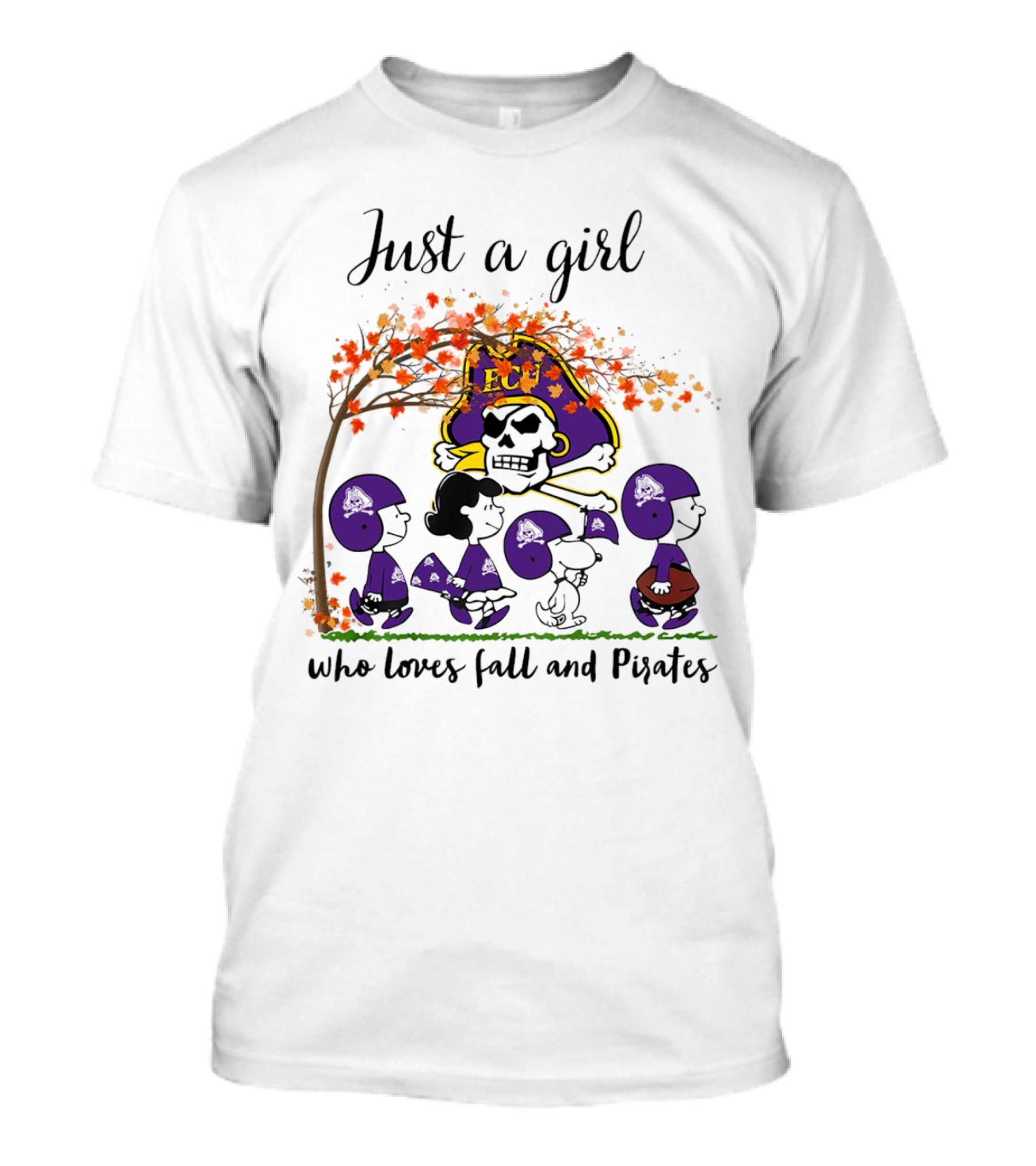 Just A Girl Who Loves Fall And Pirates Peanuts Cartoon Halloween ECU T-Shirt