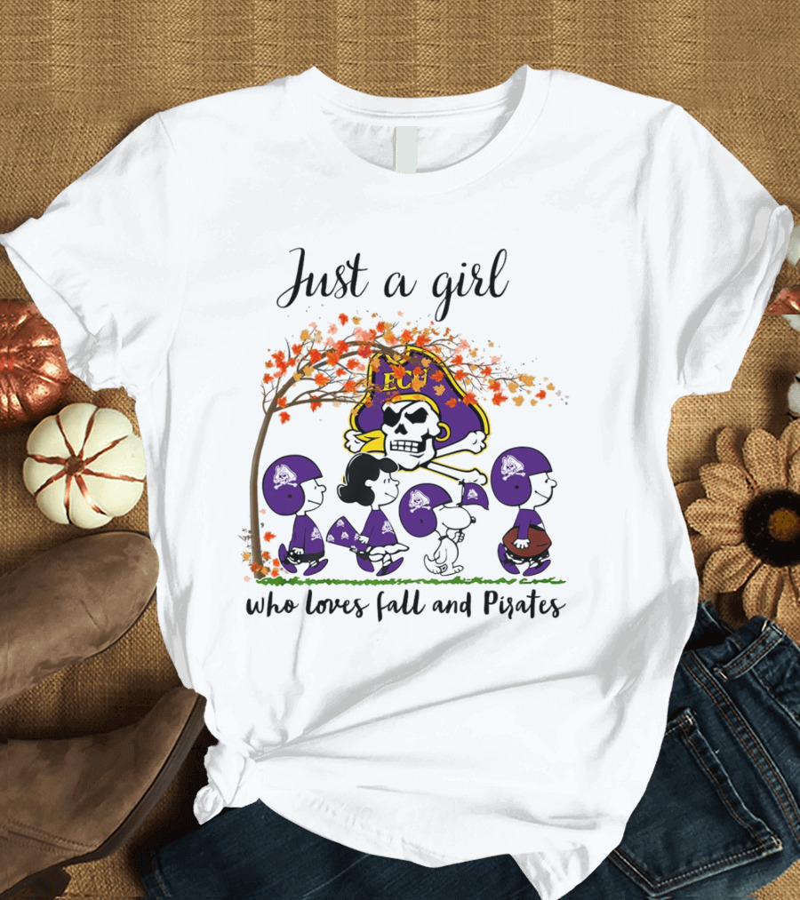 Just A Girl Who Loves Fall And Pirates Peanuts Cartoon Halloween ECU T-Shirt