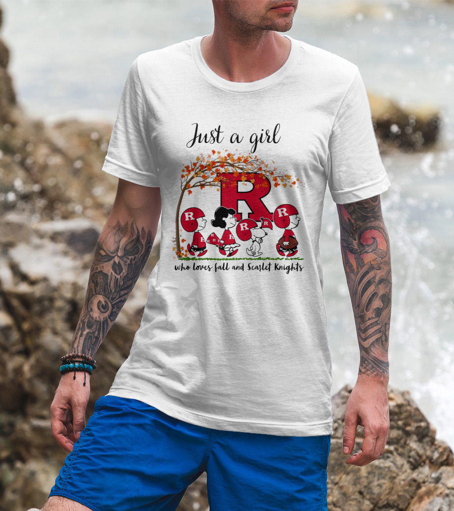 Just A Girl Who Loves Fall Scarlet Knights Peanuts Cartoon T-Shirt