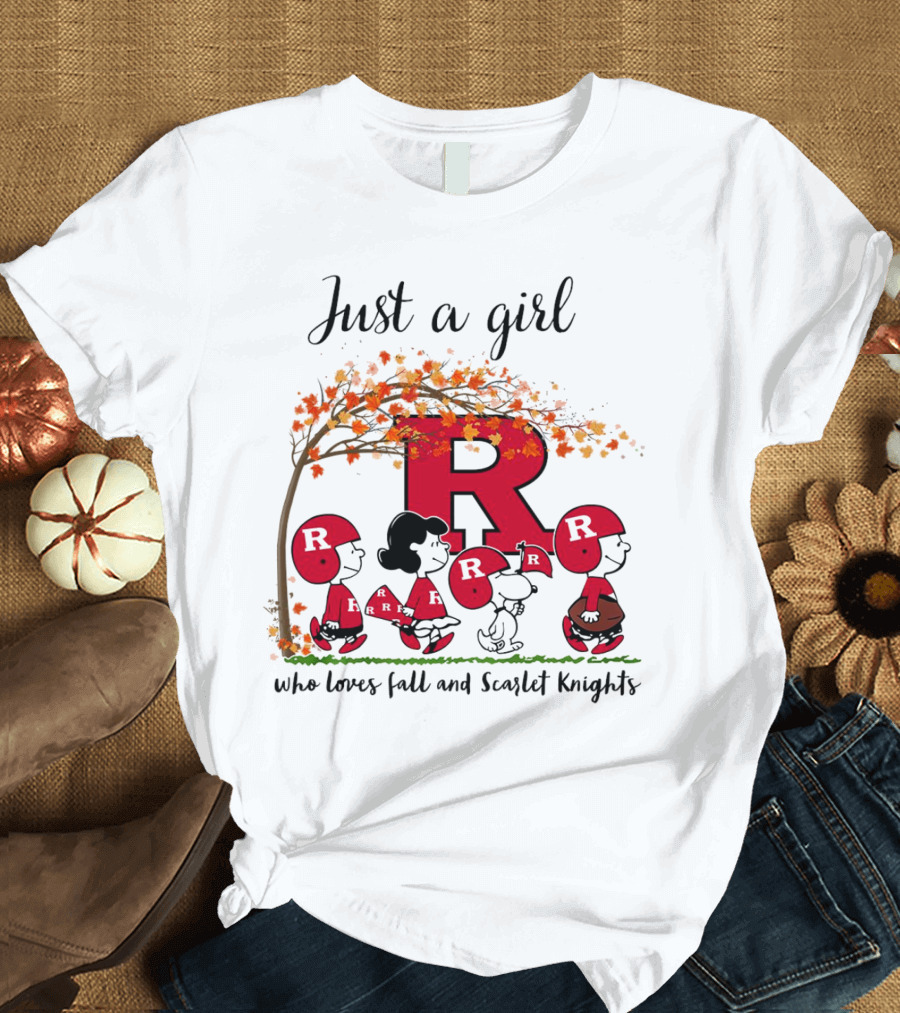 Just A Girl Who Loves Fall Scarlet Knights Peanuts Cartoon T-Shirt