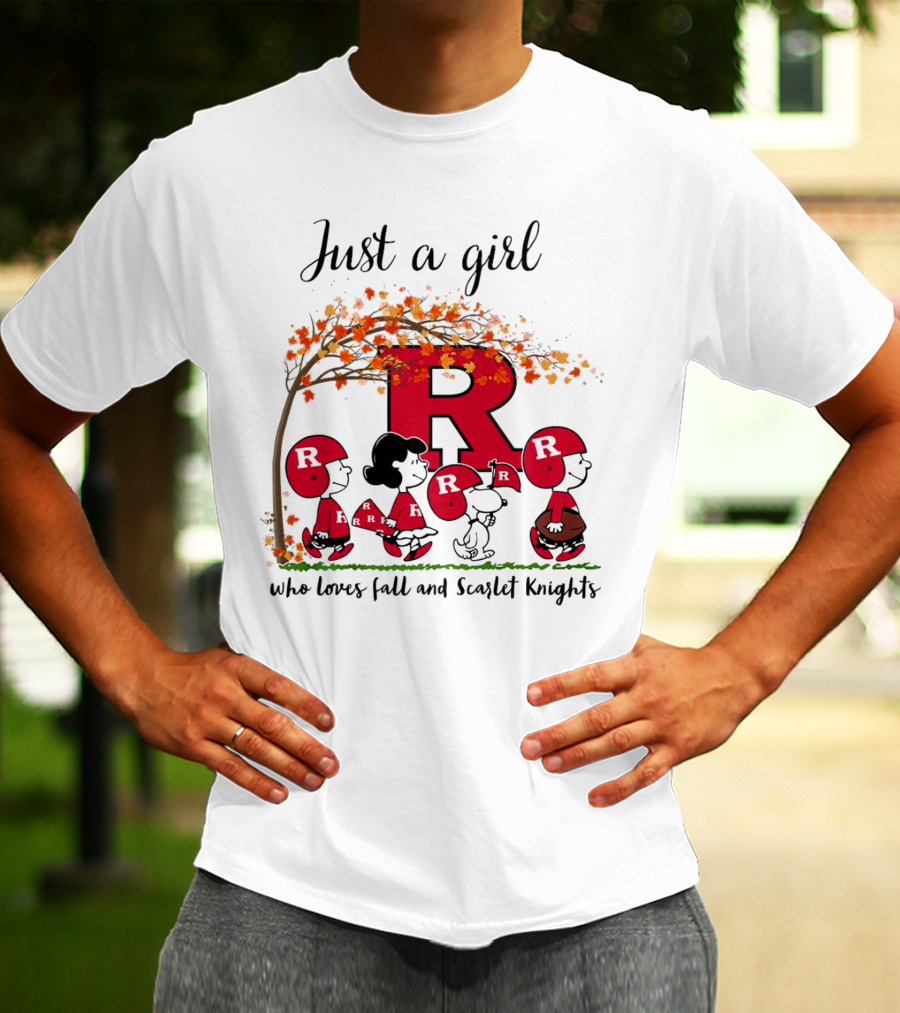 Just A Girl Who Loves Fall Scarlet Knights Peanuts Cartoon T-Shirt