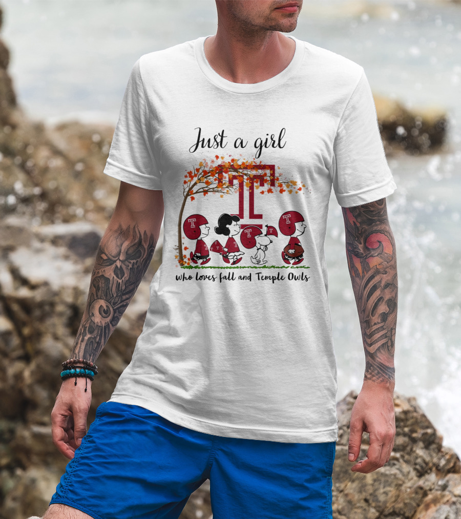 Just A Girl Who Loves Fall And Temple Owls Peanuts Cartoon T-Shirt