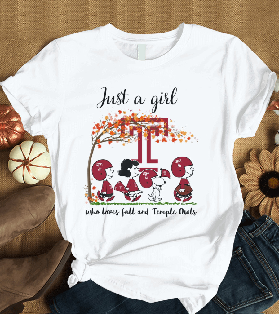 Just A Girl Who Loves Fall And Temple Owls Peanuts Cartoon T-Shirt
