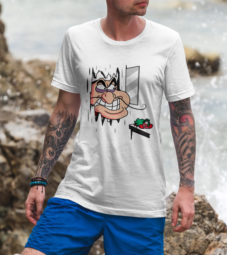 Chef Louis The Little Mermaid Cartoon Illustration With Louis Peeking Through Doorway T-Shirt