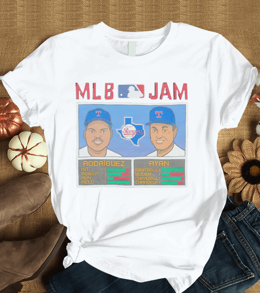 MLB Jam Texas Rangers Rodriguez And Ryan Baseball Stats T-Shirt