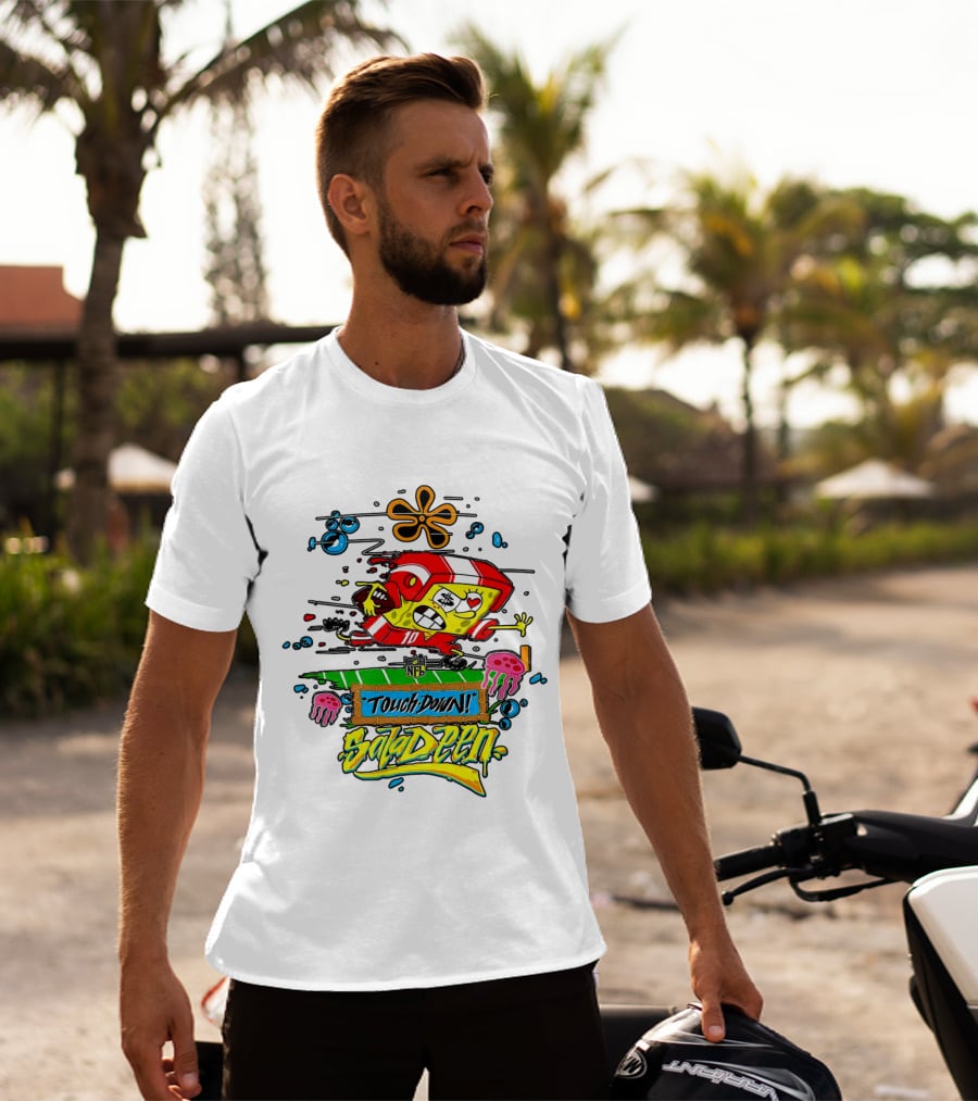 NFL Junk Food SpongeBob X King Saladeen Touchdown Saladeen Graffiti Art Football Character Burst T-Shirt
