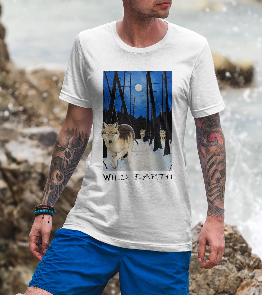 Wild Earth Wolves Under Moonlit Forest T-Shirt