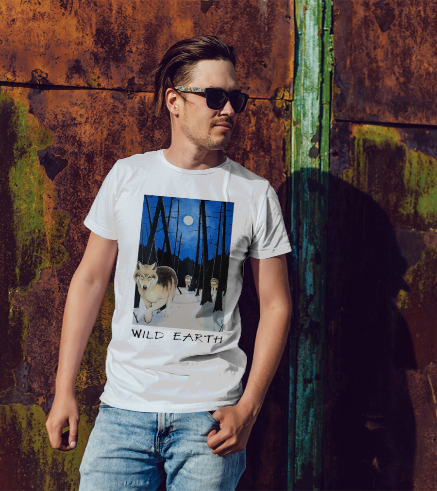 Wild Earth Wolves Under Moonlit Forest T-Shirt