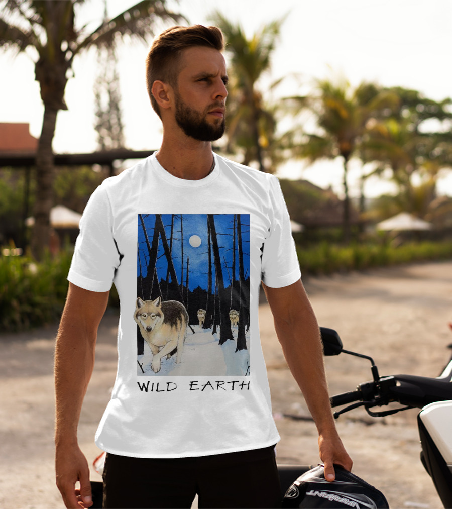 Wild Earth Wolves Under Moonlit Forest T-Shirt