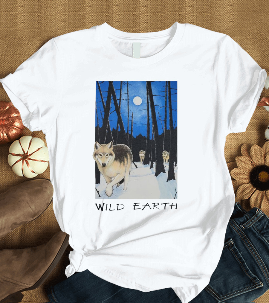 Wild Earth Wolves Under Moonlit Forest T-Shirt