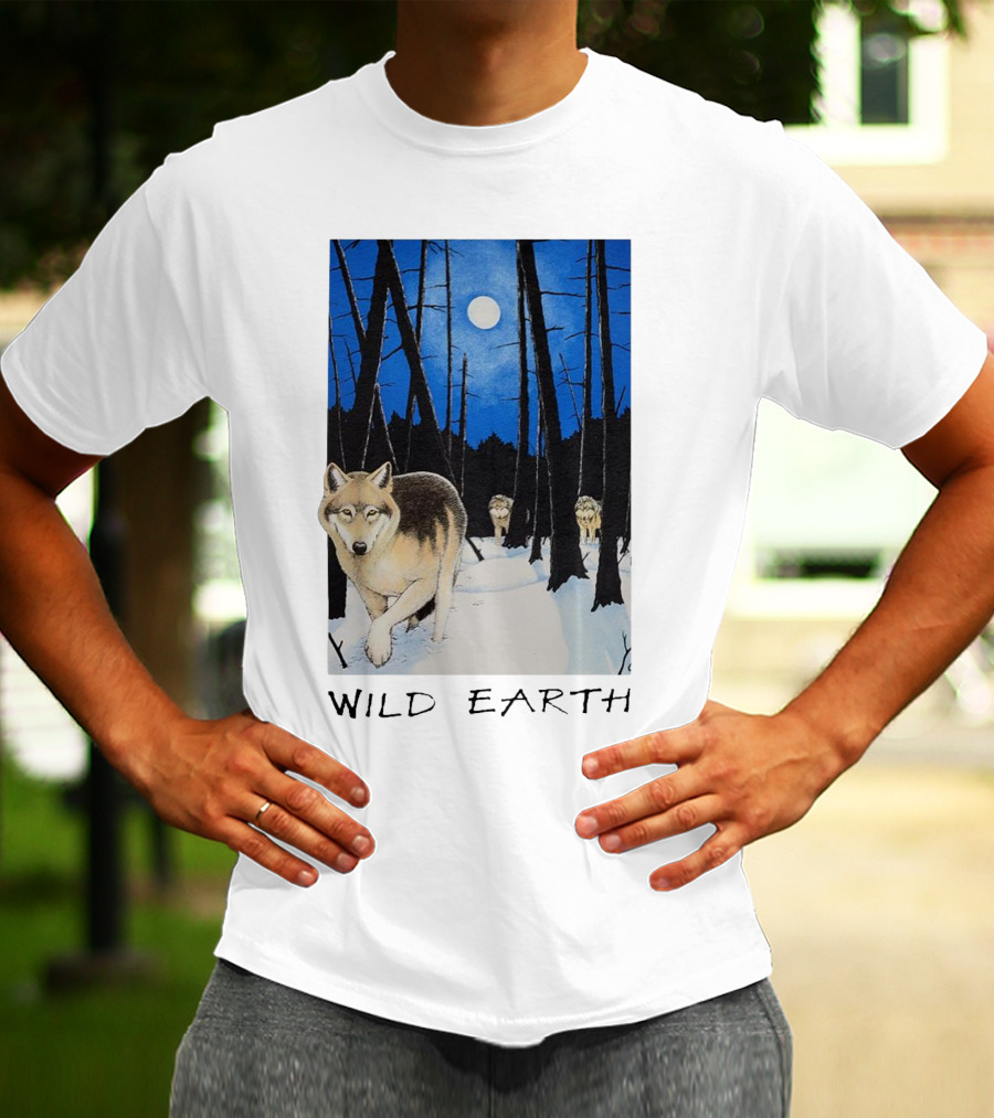 Wild Earth Wolves Under Moonlit Forest T-Shirt