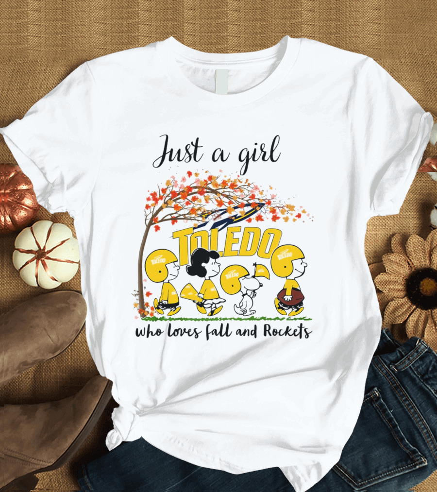 Just A Girl Who Loves Fall And Toledo Rockets Peanuts Cartoon T-Shirt