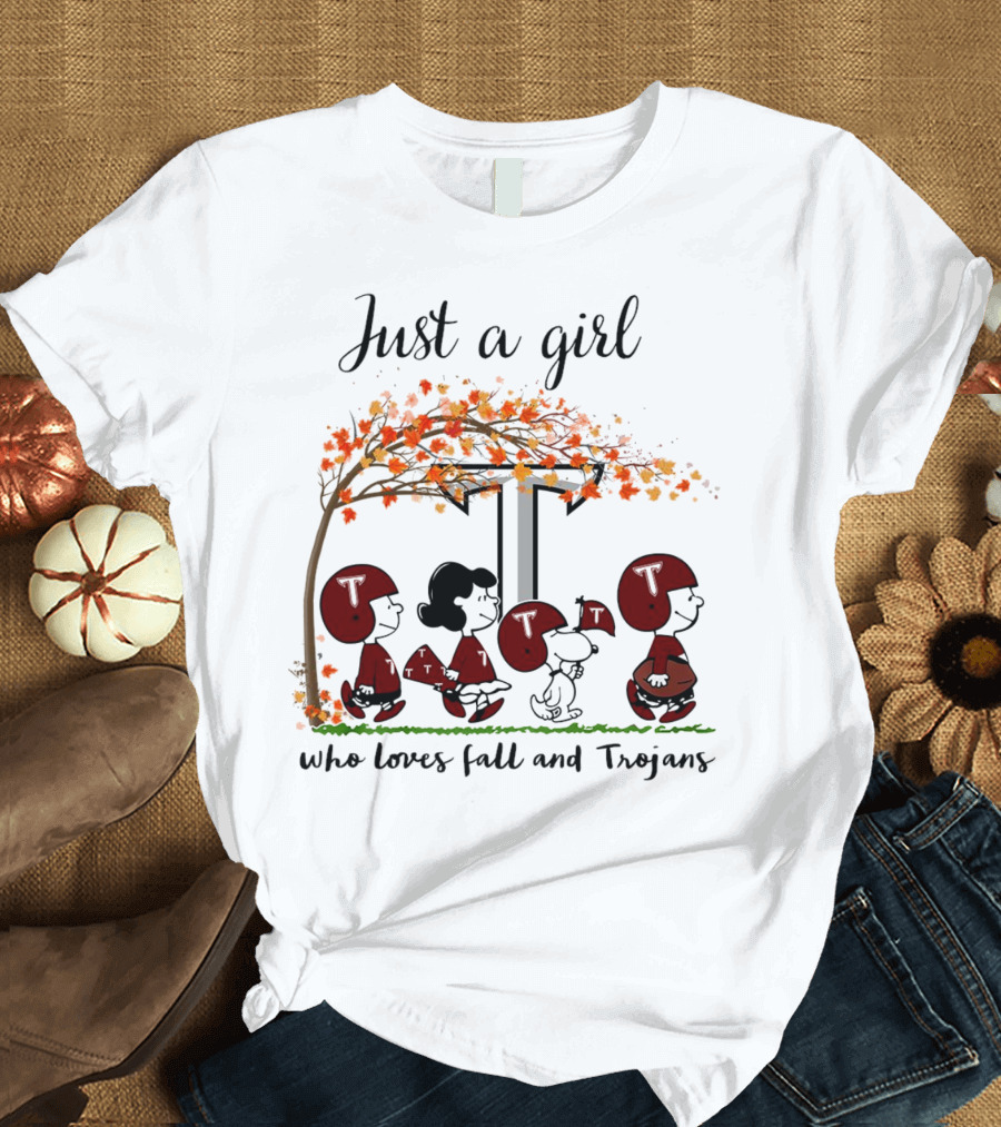 Just A Girl Who Loves Fall And Trojans Peanuts Cartoon T-Shirt