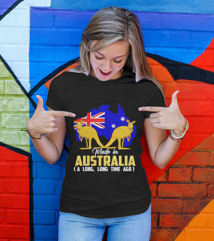 Made In Australia A Long Time Ago With Kangaroos And Australia Map Flag T-Shirt